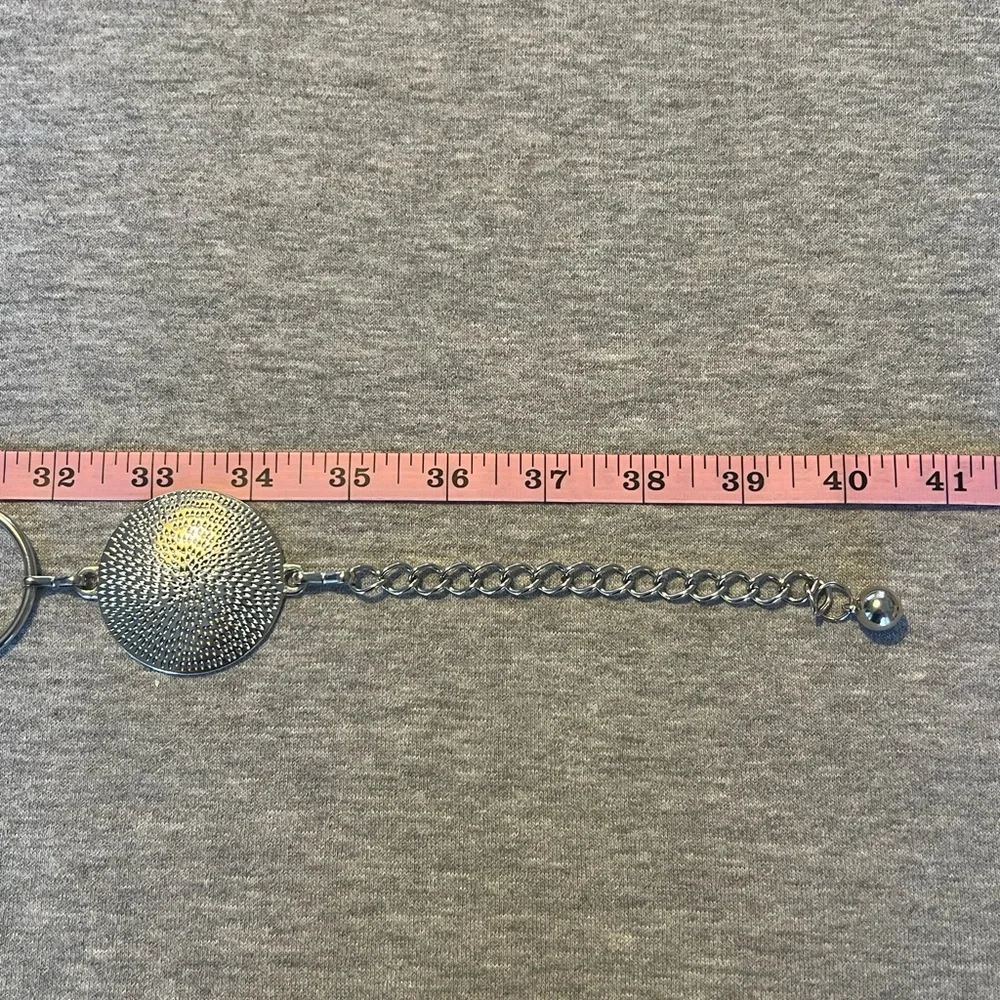 Gunmetal Chain Belt w/ Textured Medallion Discs Adjustable to 40” - Picture 6 of 7